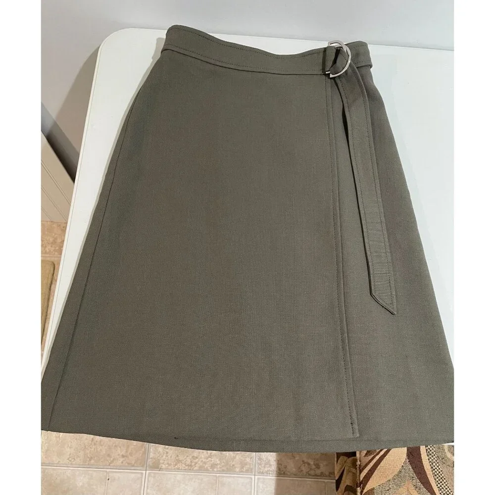 Ann Taylor Petite Olive Green A-Line Skirt With D-Ring Belt - Picture 4 of 14